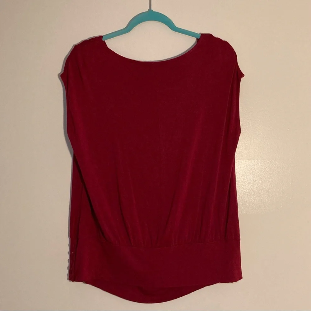 Marisa Christina Red Draped Cap Sleeve Blouse | Soft & Comfy | Summer Parties - Picture 2 of 8